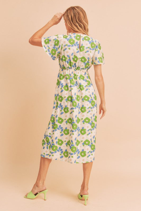 AEMI & Co. Casual Fun Floral Midi Dress with Front Split - Inessa Dress