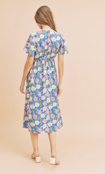 AEMI & Co. Casual Fun Floral Midi Dress with Front Split - Inessa Dress