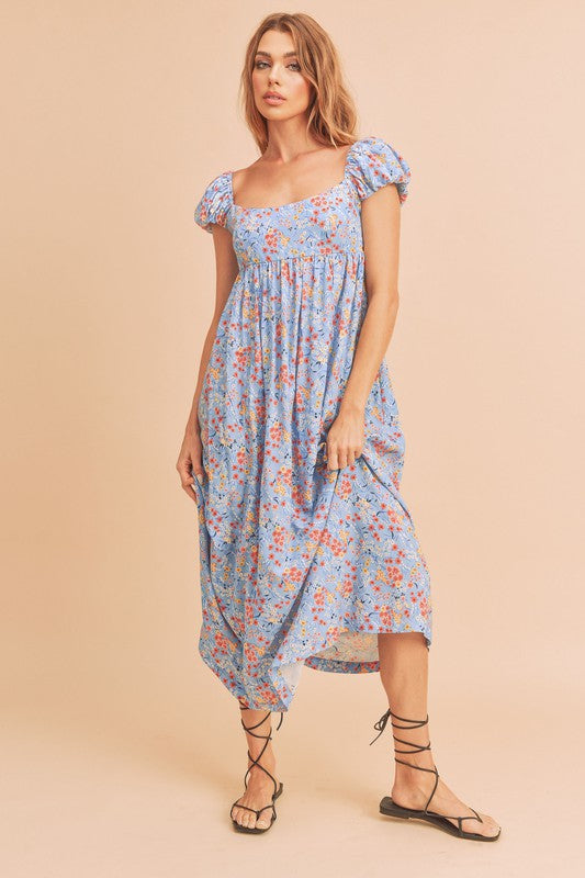 AEMI & Co. Maxi Casual Babydoll Dress with Short Puffed Sleeves - Amelia Dress