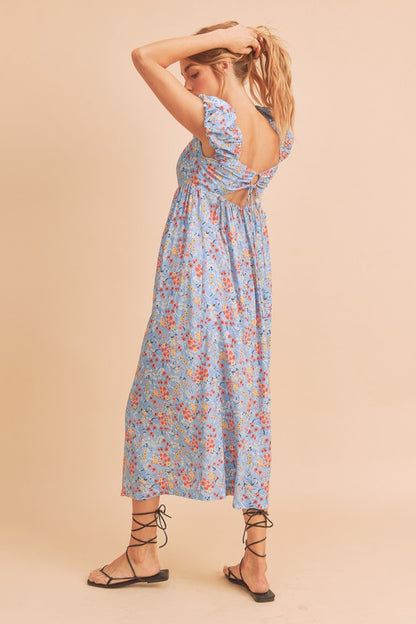 AEMI & Co. Maxi Casual Babydoll Dress with Short Puffed Sleeves - Amelia Dress