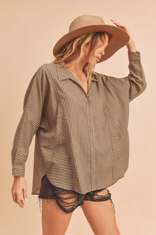 AEMI & Co. Striped Buttoned Down Shirt - Ida Top