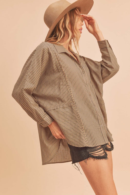 AEMI & Co. Striped Buttoned Down Shirt - Ida Top