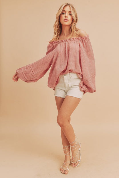 AEMI & Co. Off'the-Shoulder Top with Dramatic Sleeves - Evie Top