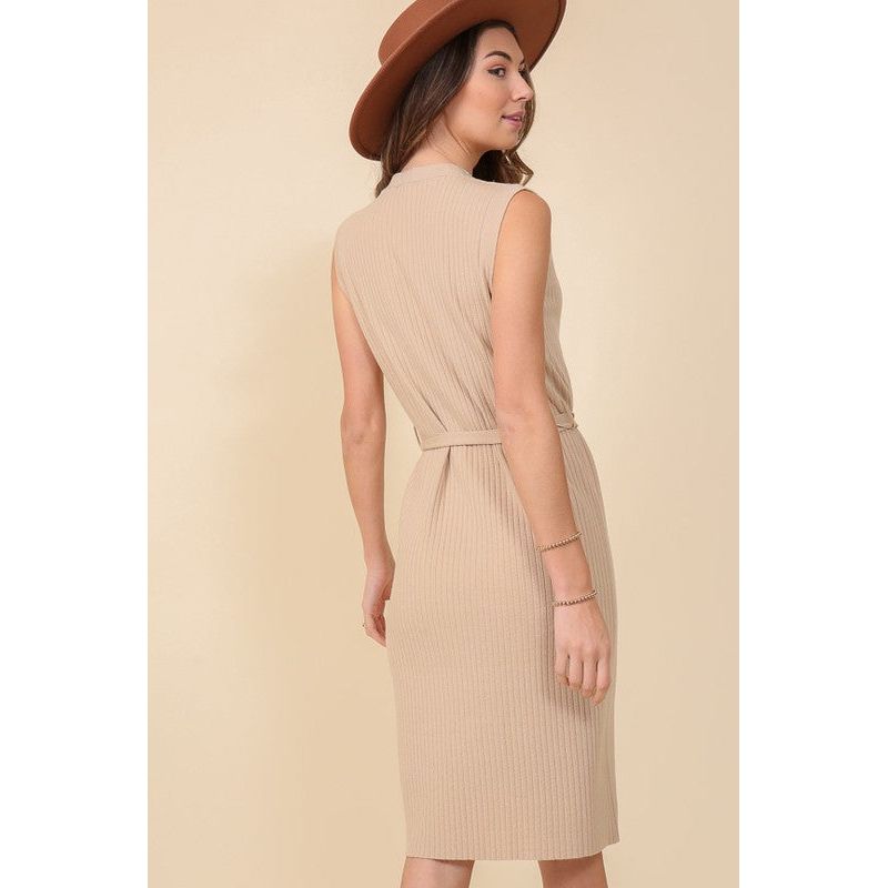 LUMIERE V Neck Sleeveless Knee Length Dress with Waist Tie