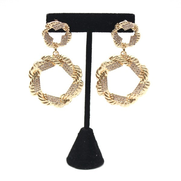 BELLA CHIC Textured Vintage Rhinestone Drop Earrings