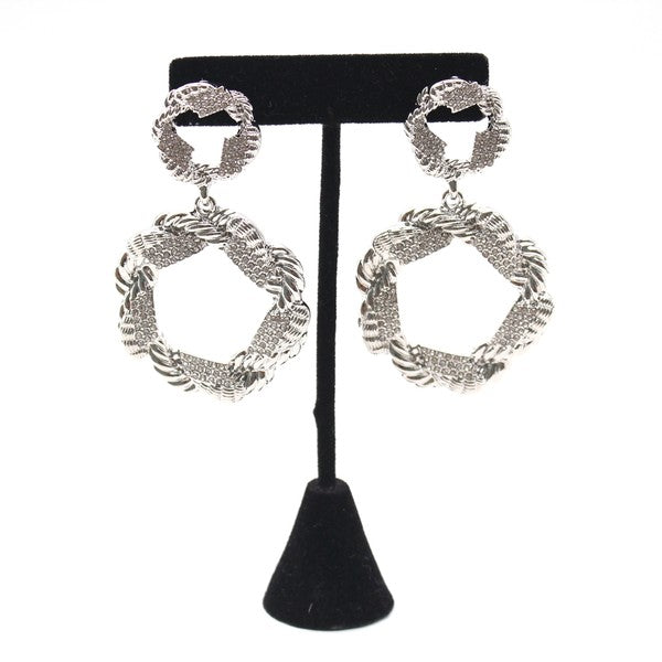 BELLA CHIC Textured Vintage Rhinestone Drop Earrings