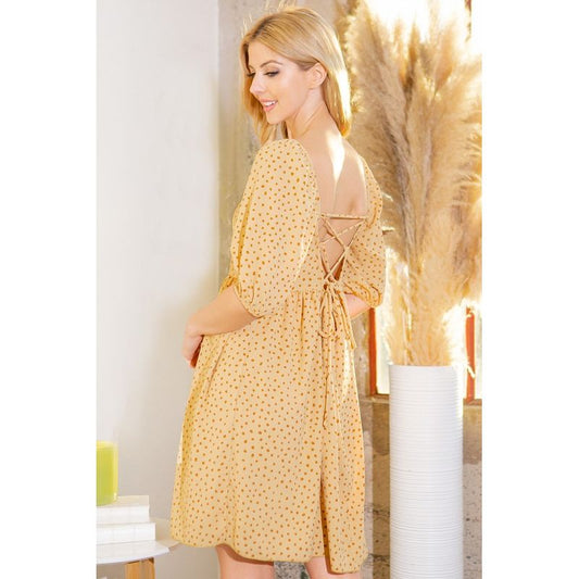 ORANGE FARM CLOTHING Spaghetti Tie Back Puff Sleeve Woven Dress