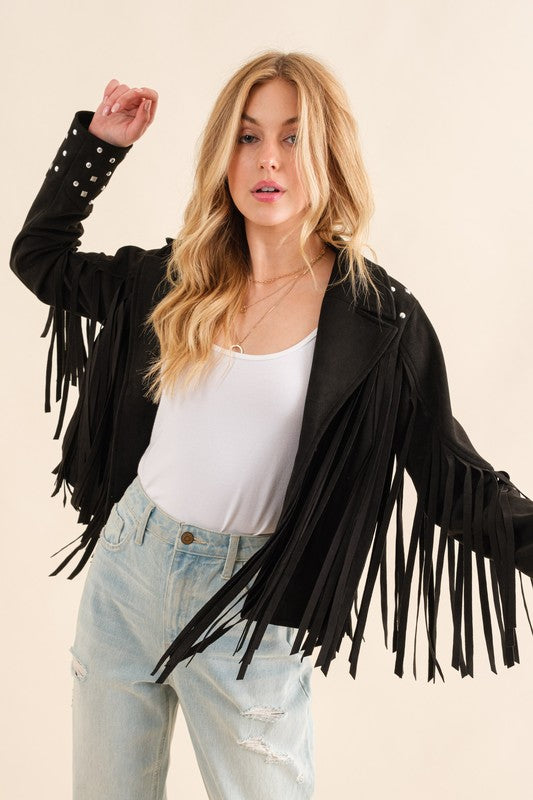 BLUE B Studded Fringe Open Western Jacket