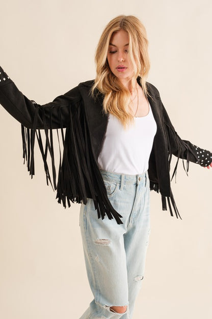 BLUE B Studded Fringe Open Western Jacket