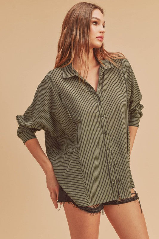 AEMI & Co. Striped Buttoned Down Shirt - Ida Top