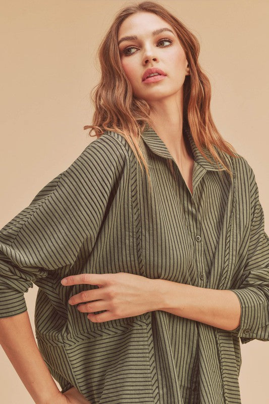 AEMI & Co. Striped Buttoned Down Shirt - Ida Top