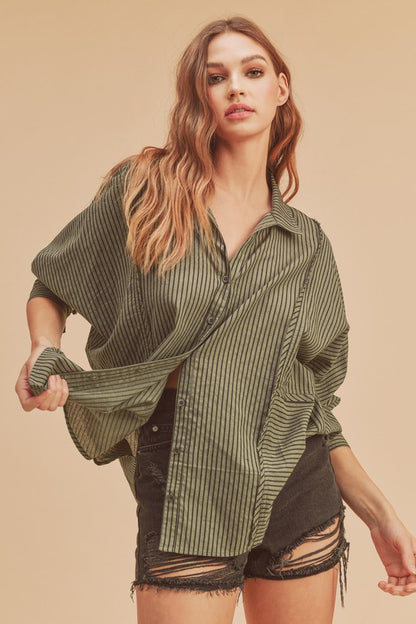 AEMI & Co. Striped Buttoned Down Shirt - Ida Top