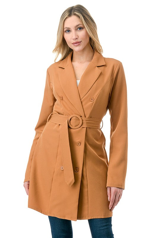 ANNVA USA  Long Oversized Belted Blazer