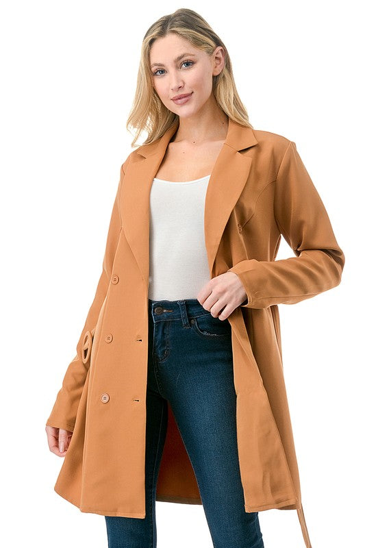 ANNVA USA  Long Oversized Belted Blazer