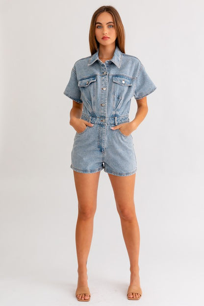 LE LIS Junior Short Sleeve Denim Romper