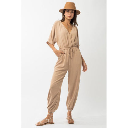 GILLI Dolman Sleeve Surplice Jumpsuit