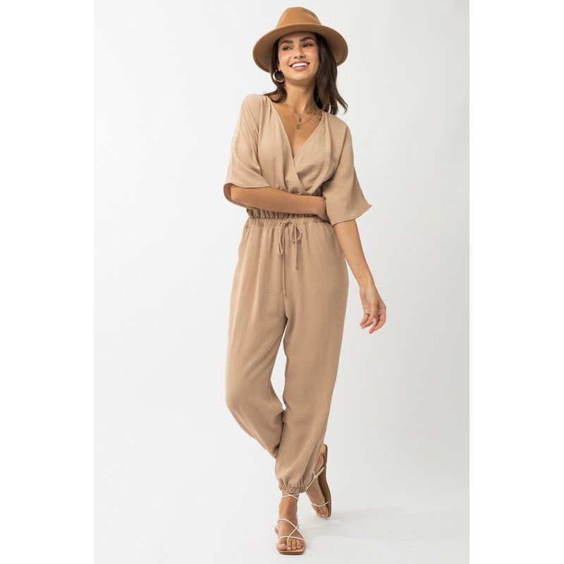 GILLI Dolman Sleeve Surplice Jumpsuit