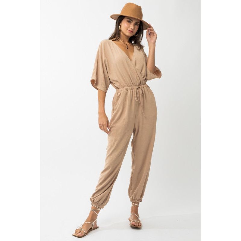 GILLI Dolman Sleeve Surplice Jumpsuit