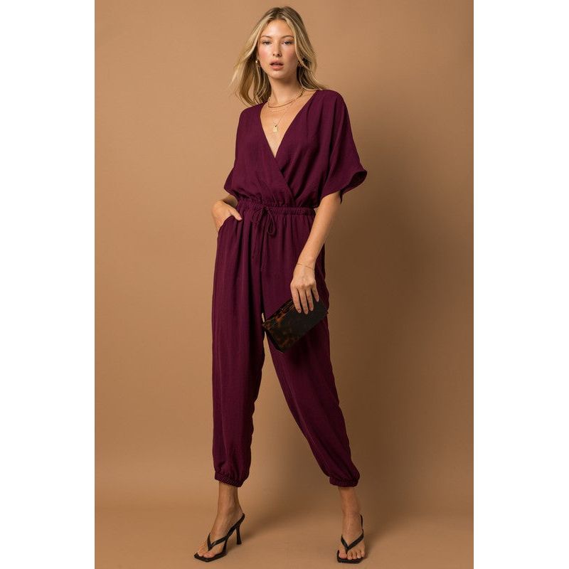 GILLI Dolman Sleeve Surplice Jumpsuit