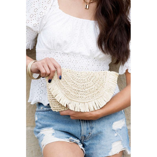 AILI'S CORNER Frayed Fold-over Straw Clutch