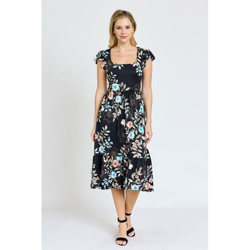 EG FASHION Flutter Sleeve Ditsy Floral Chevron Sundress