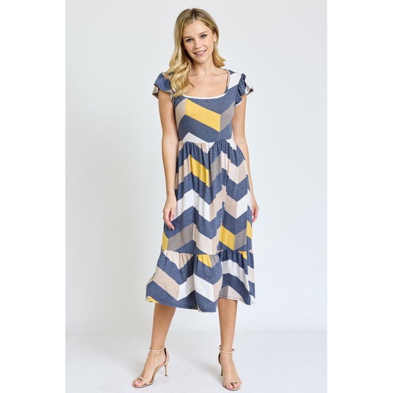 EG FASHION Flutter Sleeve Ditsy Floral Chevron Sundress