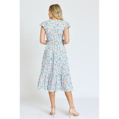 EG FASHION Flutter Sleeve Ditsy Floral Chevron Sundress