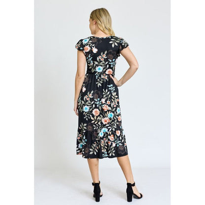 EG FASHION Flutter Sleeve Ditsy Floral Chevron Sundress