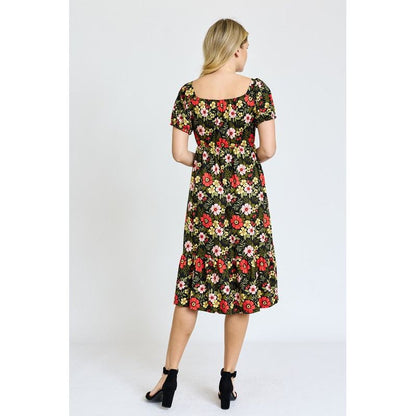 EG FASHION Floral Square Neck Puff Sleeve Boho Dress