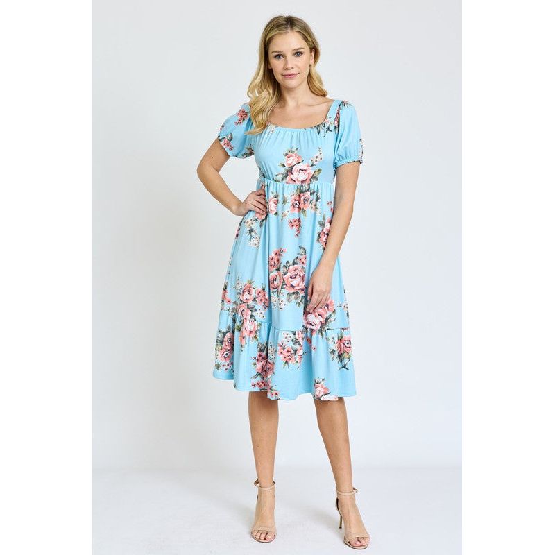 EG FASHION Floral Square Neck Puff Sleeve Boho Dress