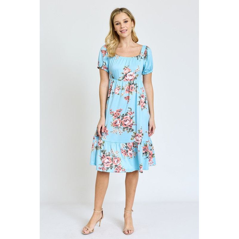 EG FASHION Floral Square Neck Puff Sleeve Boho Dress