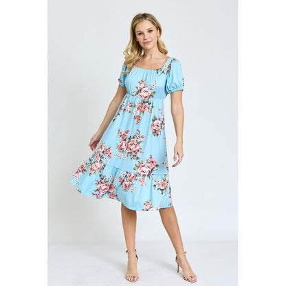 EG FASHION Floral Square Neck Puff Sleeve Boho Dress