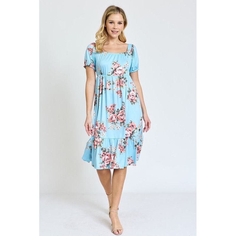 EG FASHION Floral Square Neck Puff Sleeve Boho Dress