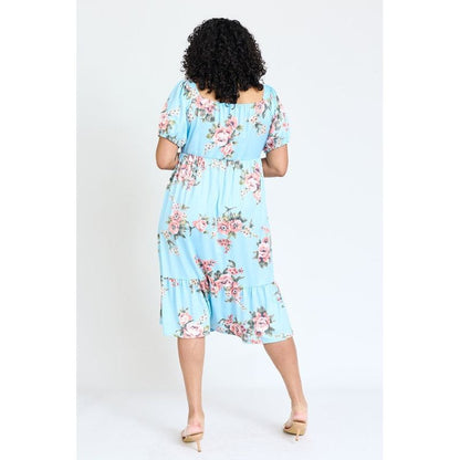 EG FASHION Plus Floral Square Neck Puff Sleeve Boho Dress