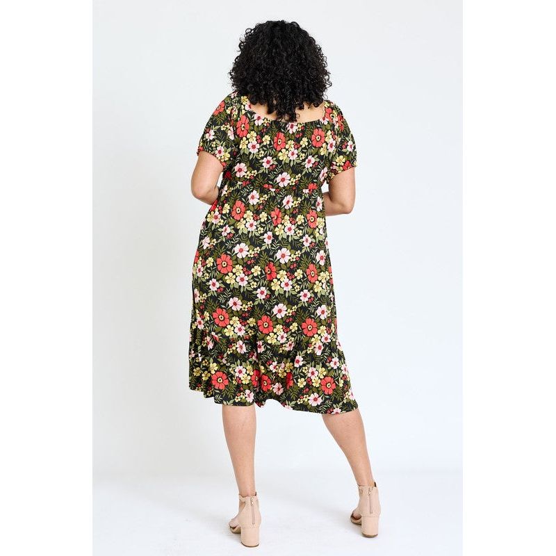 EG FASHION Plus Floral Square Neck Puff Sleeve Boho Dress