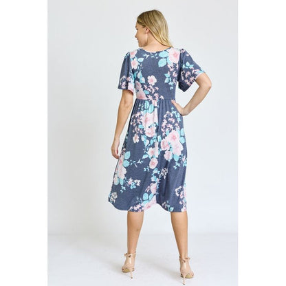 EG FASHION Kimono Sleeve Floral Tea Length Dress