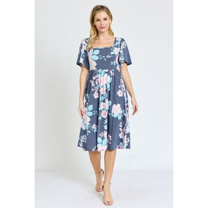 EG FASHION Kimono Sleeve Floral Tea Length Dress