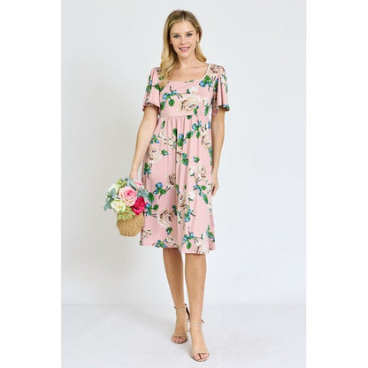 EG FASHION Kimono Sleeve Floral Tea Length Dress