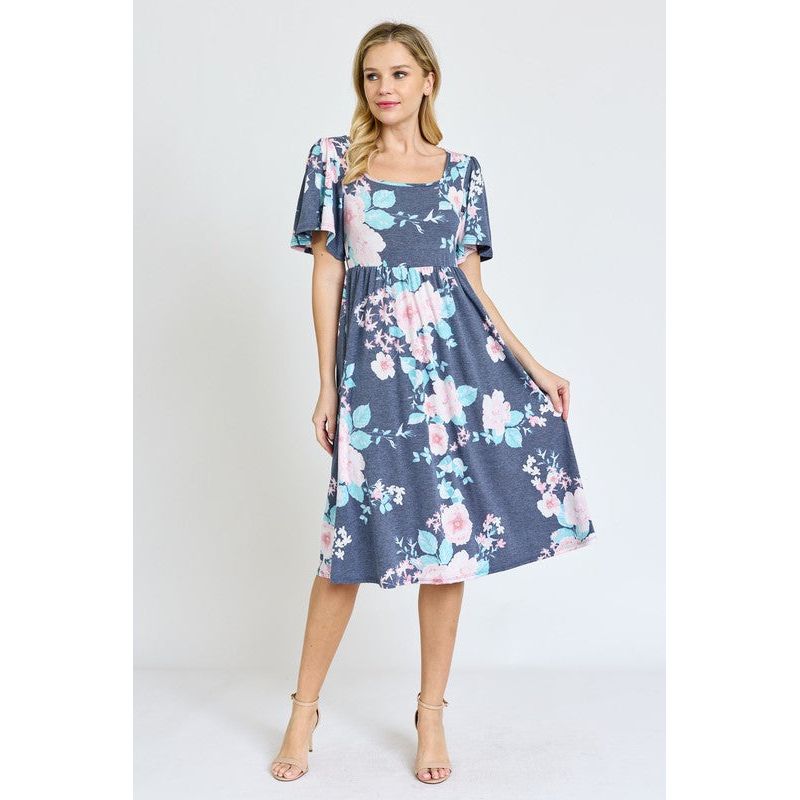 EG FASHION Kimono Sleeve Floral Tea Length Dress