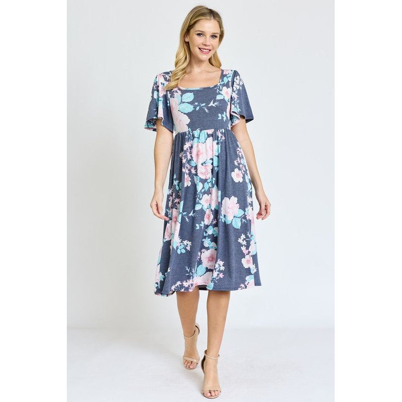 EG FASHION Kimono Sleeve Floral Tea Length Dress