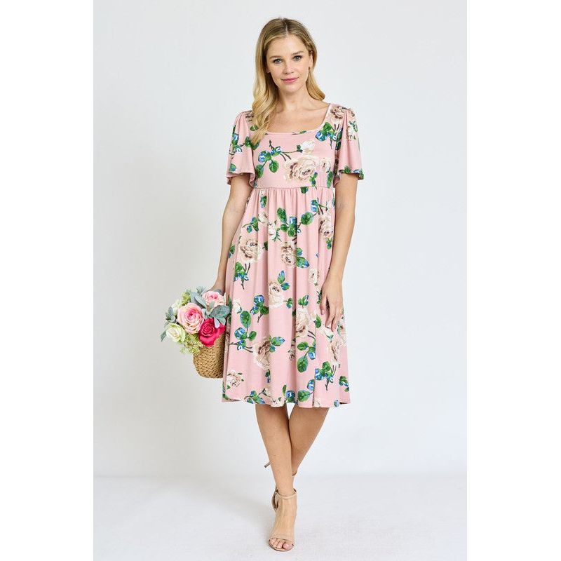 EG FASHION Kimono Sleeve Floral Tea Length Dress