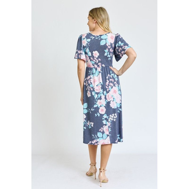 EG FASHION Kimono Sleeve Floral Tea Length Dress