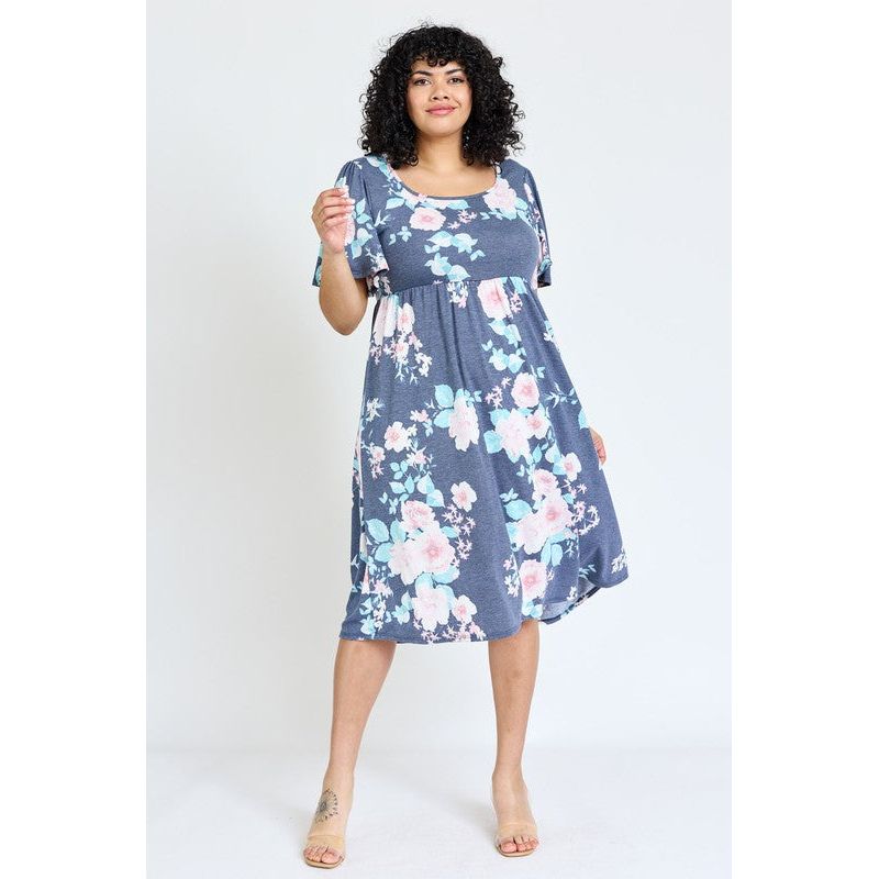 EG FASHION Plus Kimono Sleeve Floral Tea Length Dress