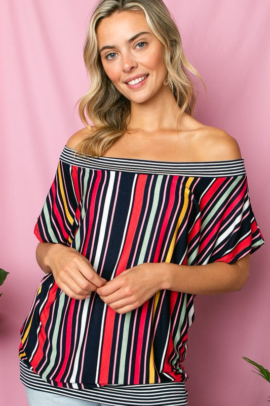 MULTI STRIPE OFF SHOULDER TOP