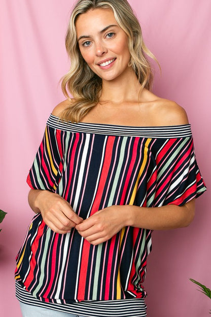 MULTI STRIPE OFF SHOULDER TOP