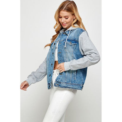 BLUE AGE Women's Denim  Jacket with Fleece Hoodies