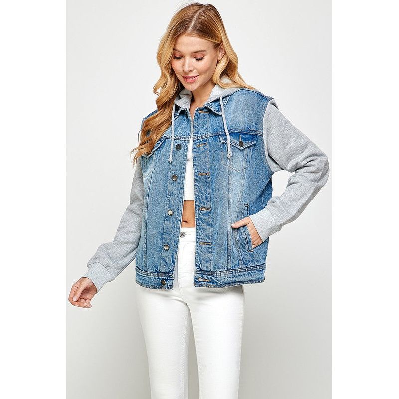 BLUE AGE Women's Denim  Jacket with Fleece Hoodies