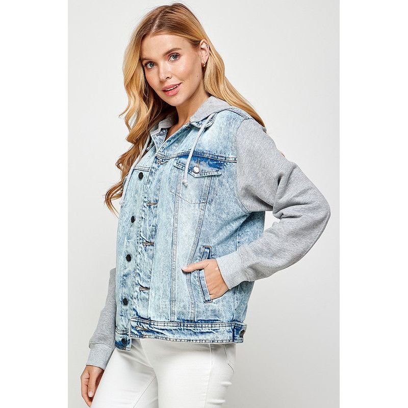 BLUE AGE Women's Denim  Jacket with Fleece Hoodies