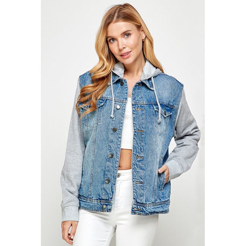 BLUE AGE Women's Denim  Jacket with Fleece Hoodies