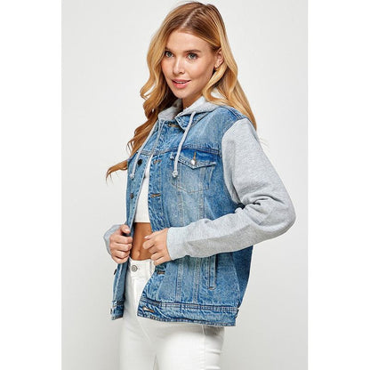 BLUE AGE Women's Denim  Jacket with Fleece Hoodies